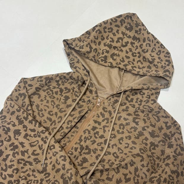 빈티지 호피 갸루 후드 브라운