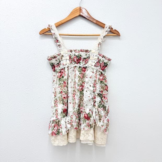 빈티지 Axes Femme 로즈 프릴 리본 슬리브리스