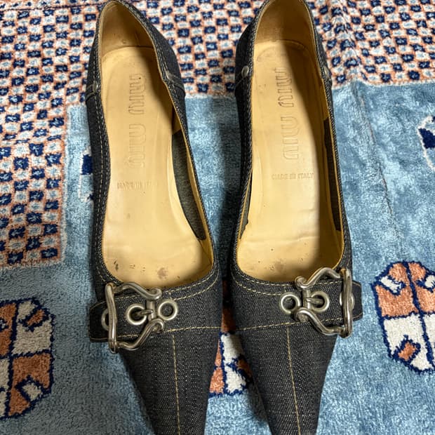 미우미우 빈티지 데님 버클 키튼힐 37