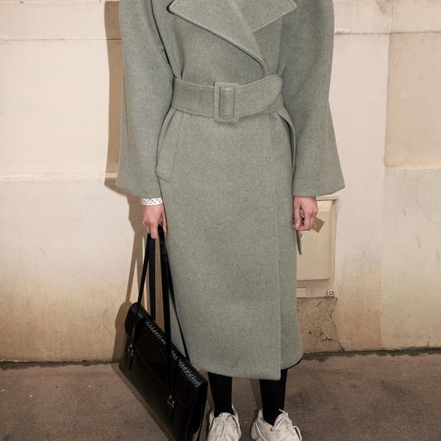 새상품)드래곤블루스 울 래글런 벨티드 롱 코트 M