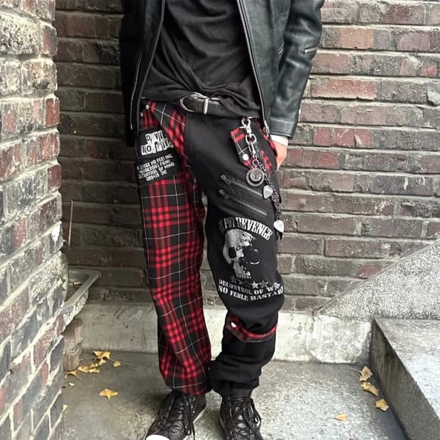 섹스팟리벤지 펑크 타탄체크 디테일 팬츠