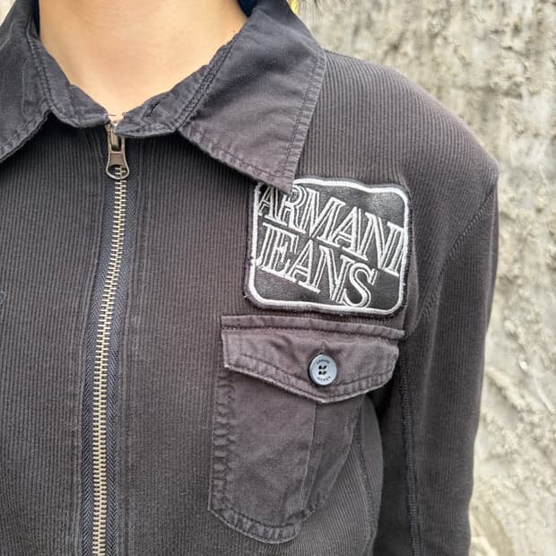 Armani Jeans 빅 로고 패치 골지 투웨이 집업 자켓 M