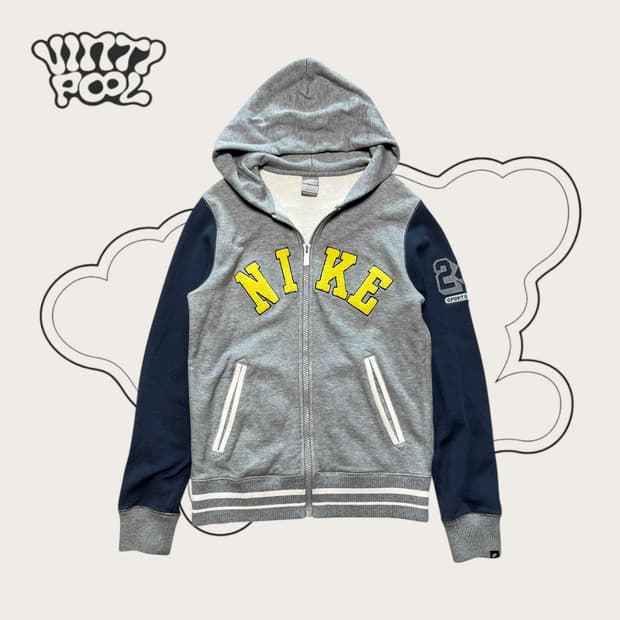 나이키 패치 후드집업 S 배색 그레이