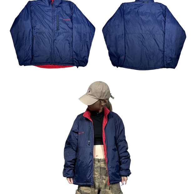 컬럼비아 네이비 레드 양면 리버시블 타탄 체크 자켓 