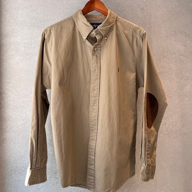 폴로 랄프 로렌 엘보우 패치 코튼 셔츠 브라운 XL