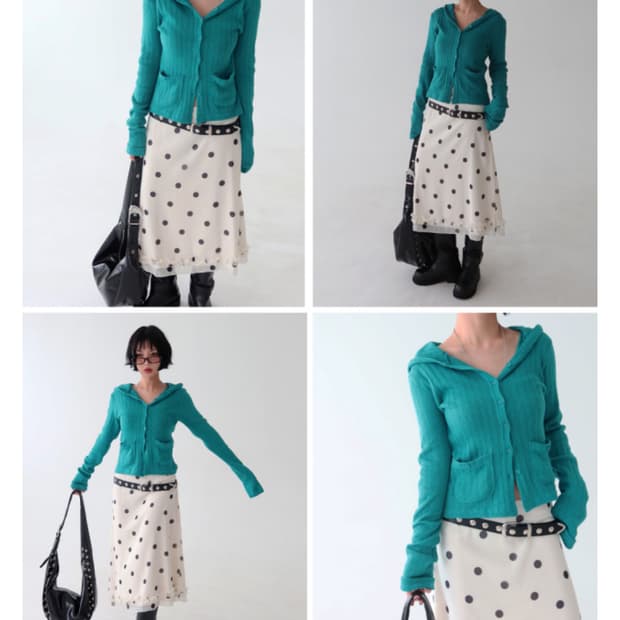 지그재그 딜라잇제이 후드가디건 도트 스커트 코디세트