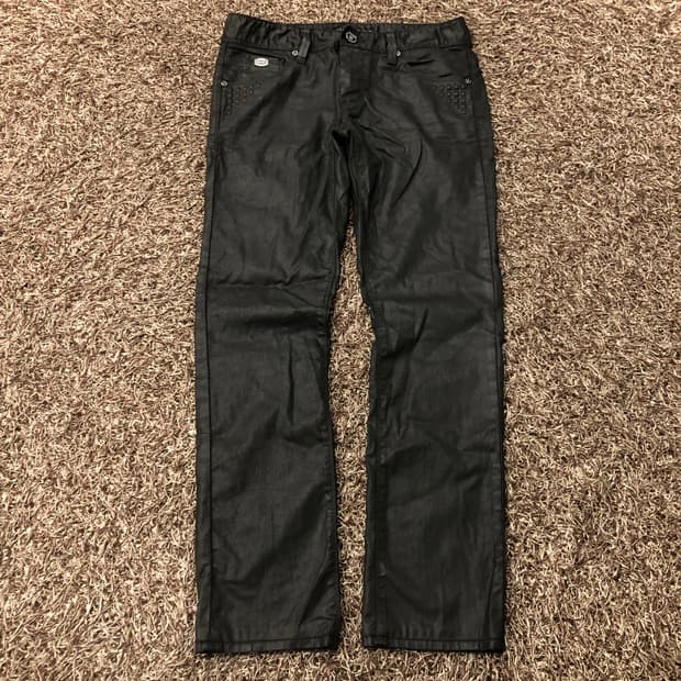 게스 블랙 코팅진 팬츠