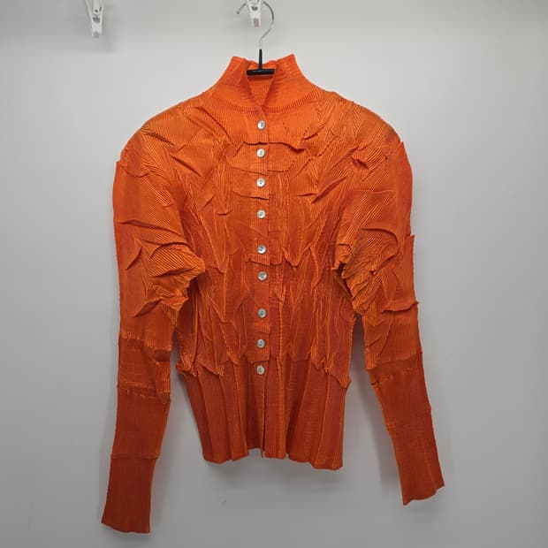 유니크 플리츠 텍스처 오렌지 셔츠 블라우스