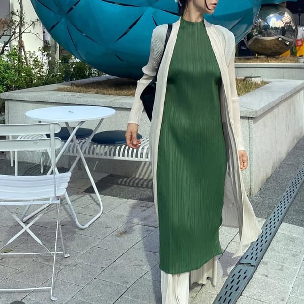 플리츠 펄 아이보리 롱 가디건