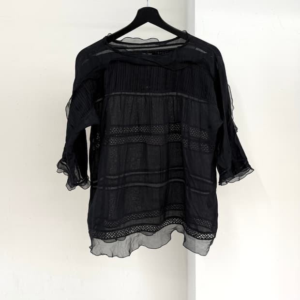 이자벨 마랑 블랙 레이스 시어 블라우스