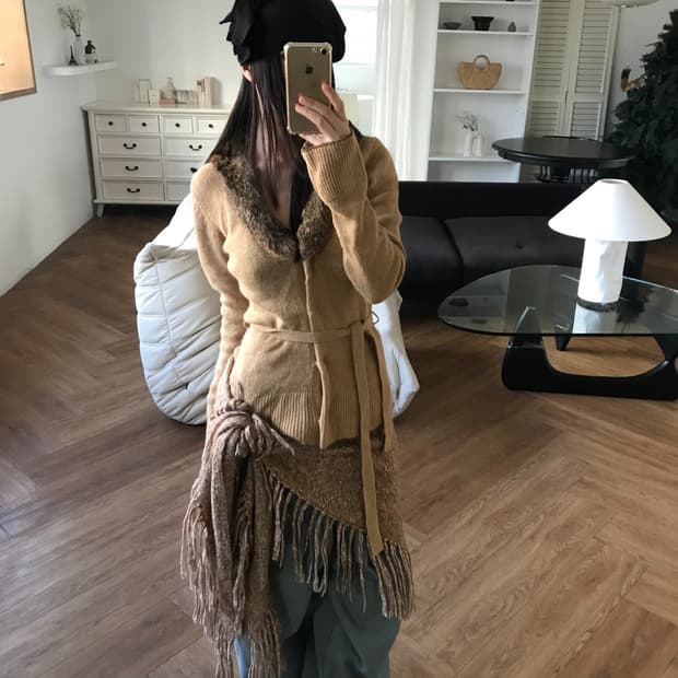 vintage beige fur cardigan