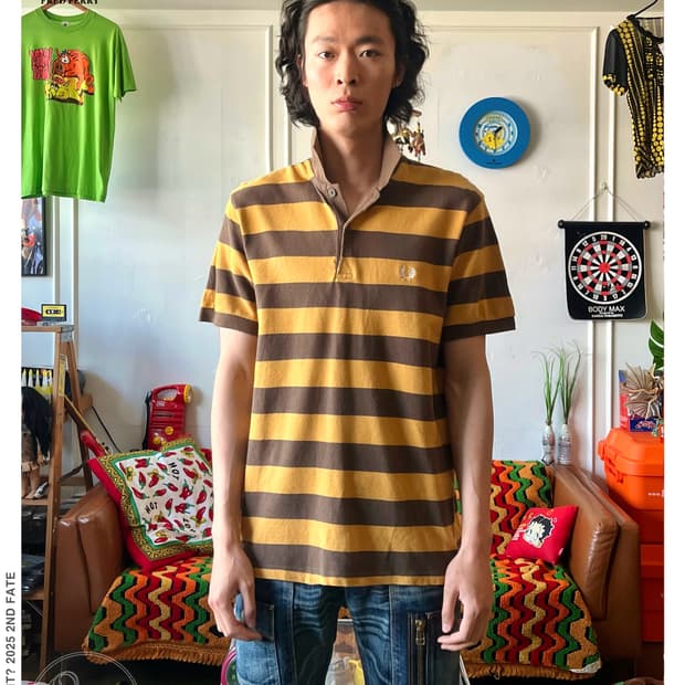 1990s FRED PERRY Old Stripe 1/2 PK-Shirt