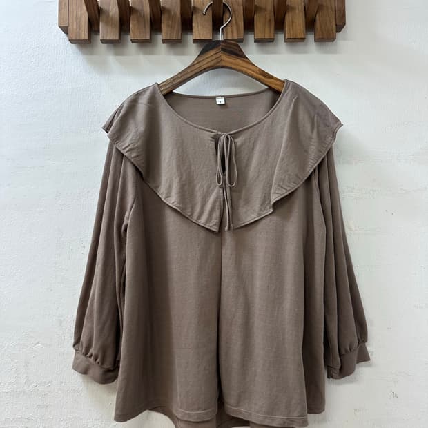 일본빈티지 브라운 세일러카라 루즈핏 리본 디테일 블라우스