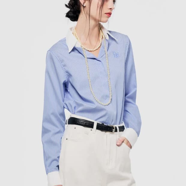 제너럴아이디어 스트라이프 배색 셔츠