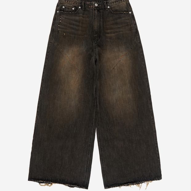 Oil Wash Wide Leg Denim Pants 