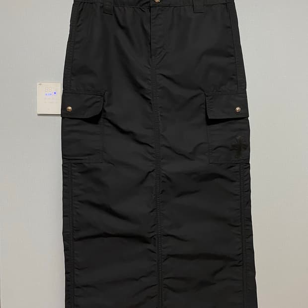 [27] 크롬하츠 크로스 레더 패치 나일론 카고 롱 스커트 블랙