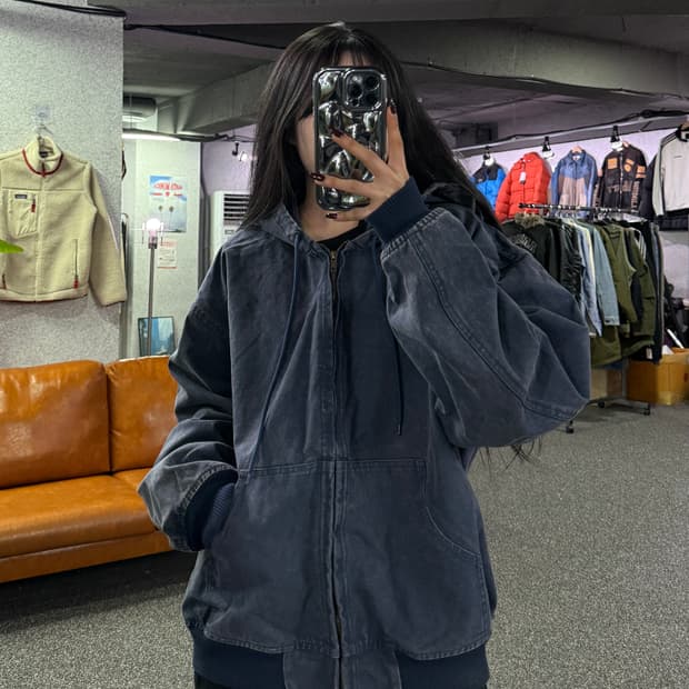 어반화이트 워싱 후드 집업 자켓 B4365