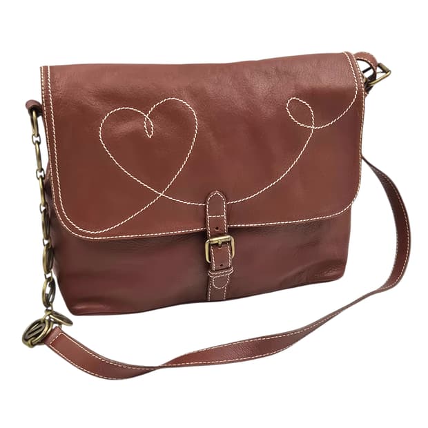 90s 이탈리아 모스키노 스티치 하트 레더 체인 백