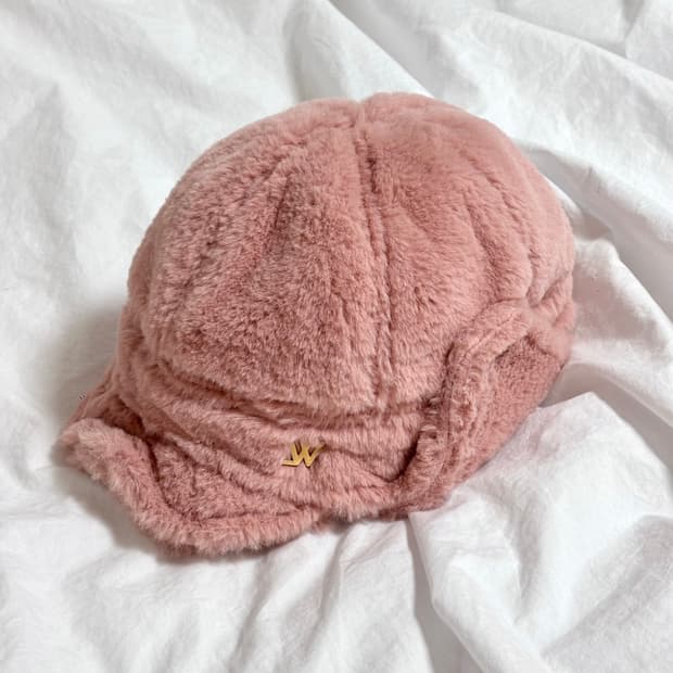 (1회 시착)화이트샌즈 이어머프 캡 퍼 모자 핑크