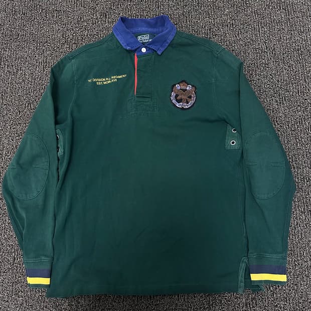 POLO 폴로 랄프로렌 엘보패치 럭비티 긴팔티셔츠 그린 L