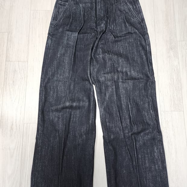 포트너스 투턱 와이드 블랙 데님 팬츠 S 기장추가