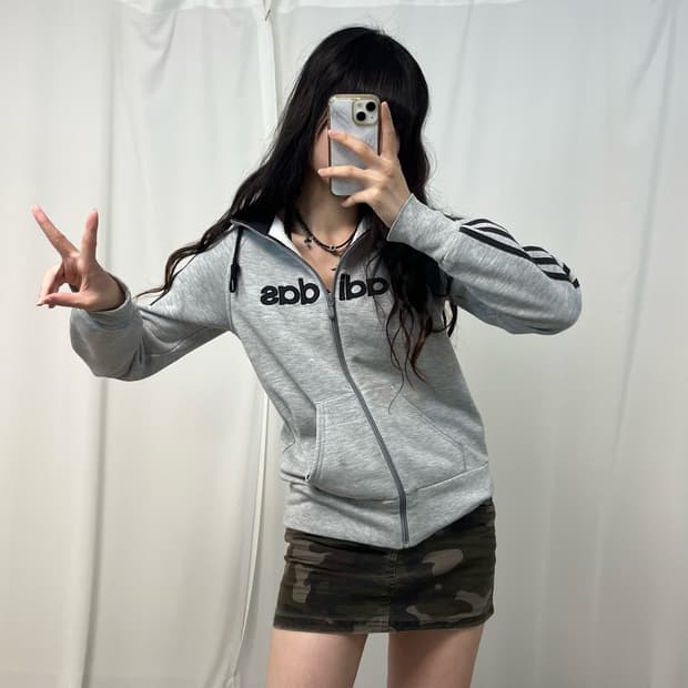 Adidas grey hood zip-up
