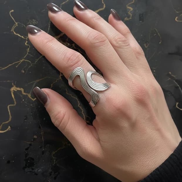 Silver double wave ring