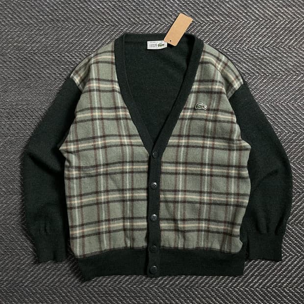 라코스테 아카이브 울 혼방 체크 가디건o 4388