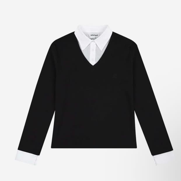 사파리스팟 스쿨 셔츠 슬리브 블랙 화이트 