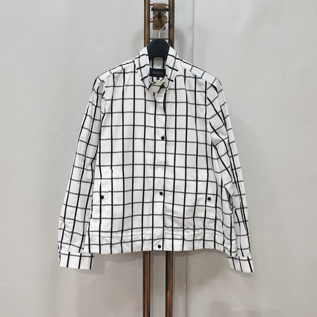 abplus 차이나 카라 허리스트링 체크 점퍼 55