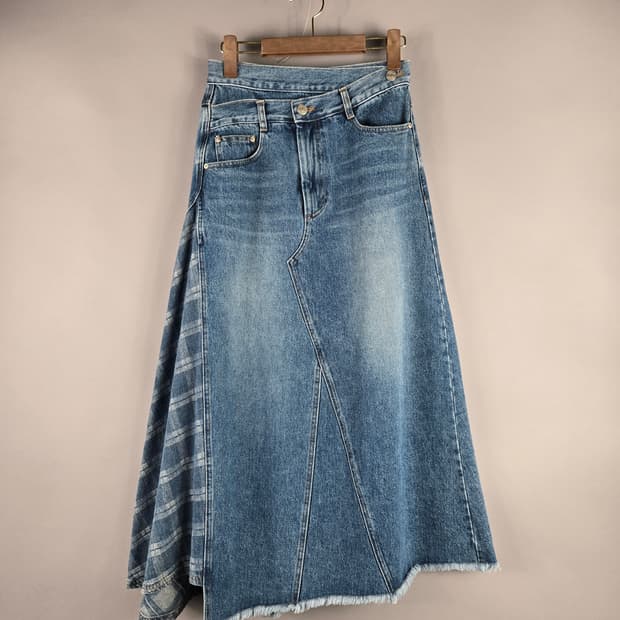 엘런아크 S 언발란스 롱 플레어 데님 청 스커트 치마