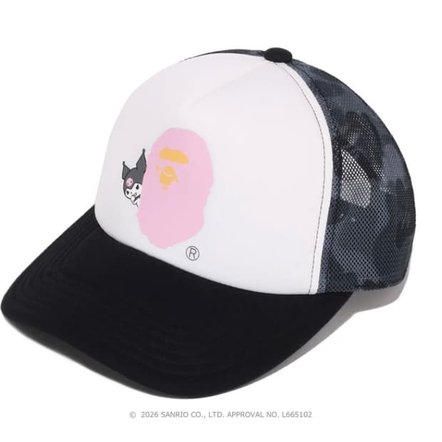 베이프 정품 산리오 콜라보 쿠로미 에이프 헤드 메쉬캡
