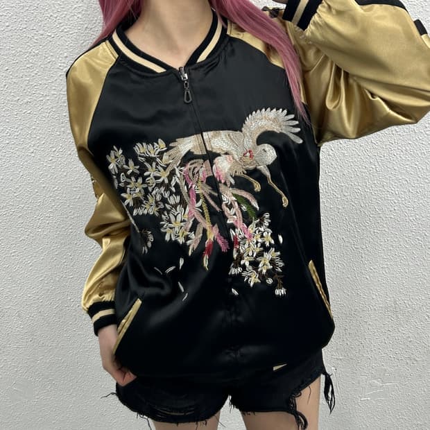 japan 블랙 오리엔탈 자수 스카쟌