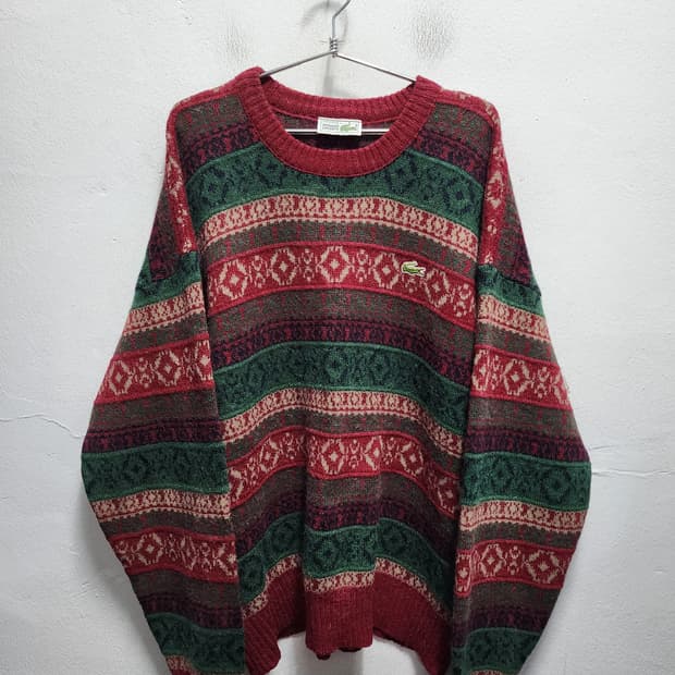 라코스테 made in France 알파카 아가일패턴 90s 니트