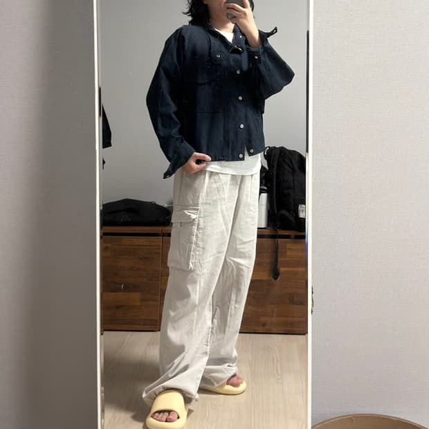 크롭 야상 자켓 네이비