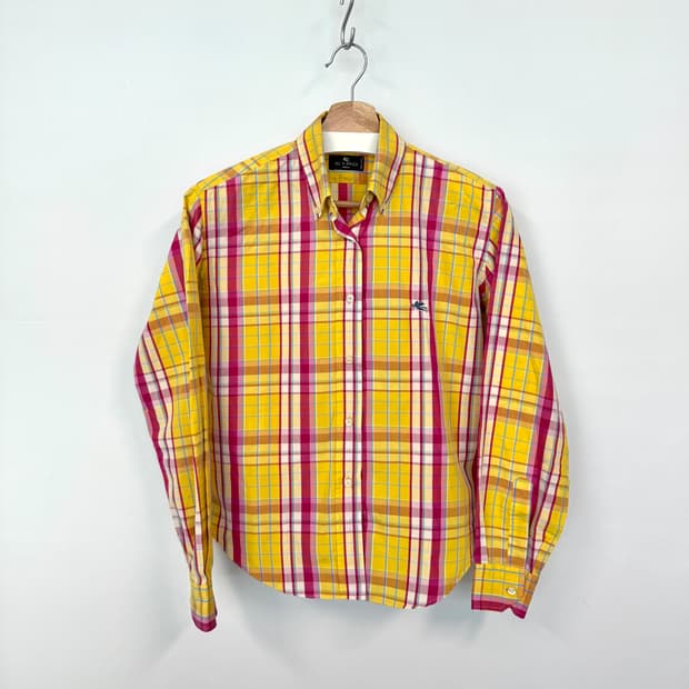 ETRO 에트로 옐로우, 핑크 마드라스 체크 패턴 블라우스 셔츠 42
