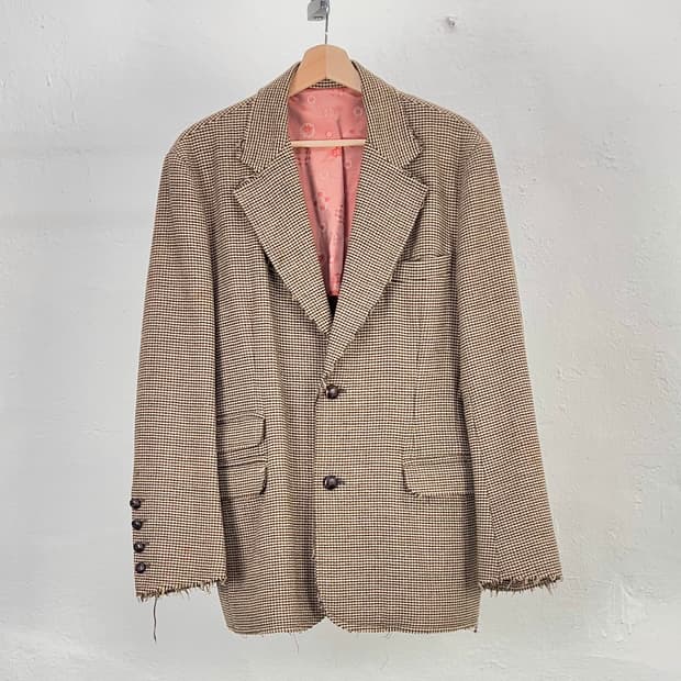 퀸테센스 하운드투스 브라운 체크 러프 커팅 2b 블레이저