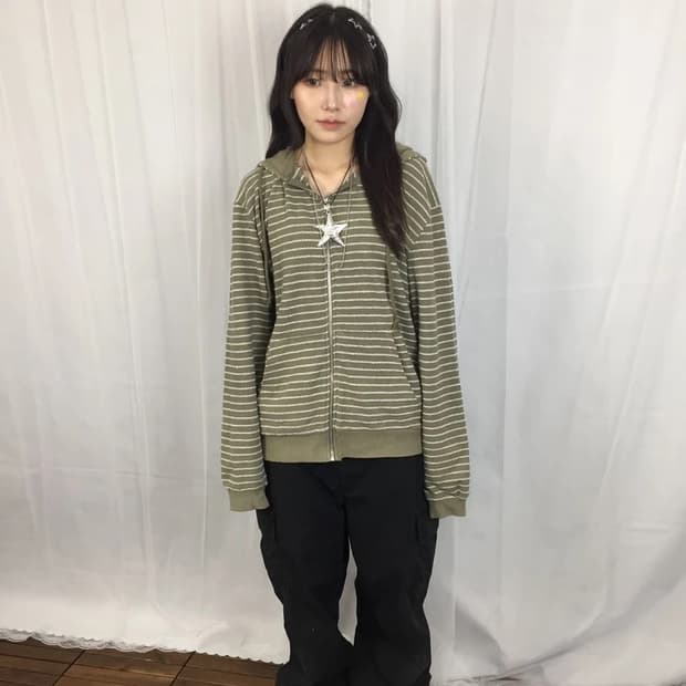 ZARA Olive Stripe Hoodie