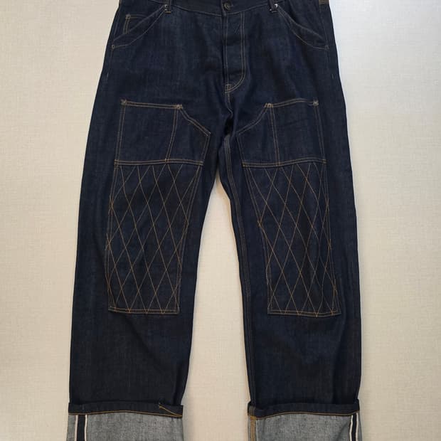 시몬스 더블니 다이아몬드스티치 생지데님