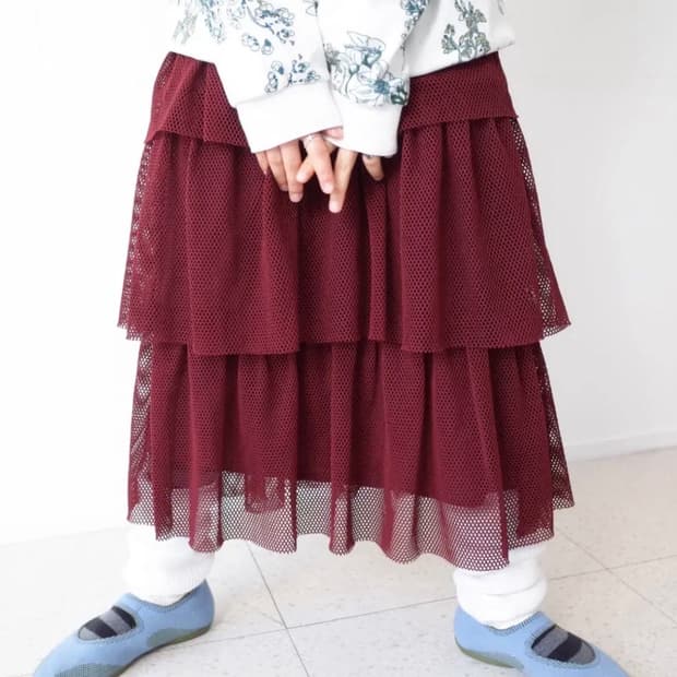 버건디 네트메쉬 샤 스커트 캉캉스커트 