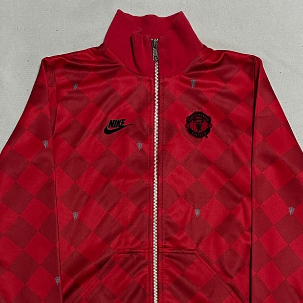 S 나이키 맨체스터 유나이티드 여성용 레드 체크 패턴 트랙탑