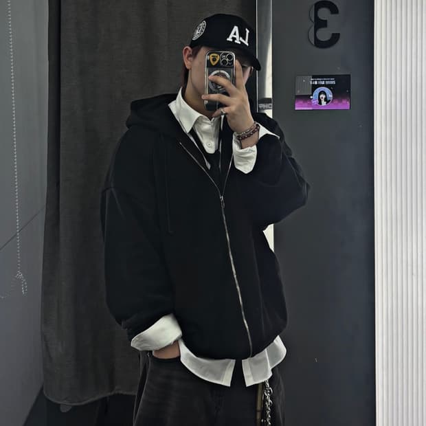 JUUN.J BLACK OVERFIT PERSONA HOOD ZIP-UP