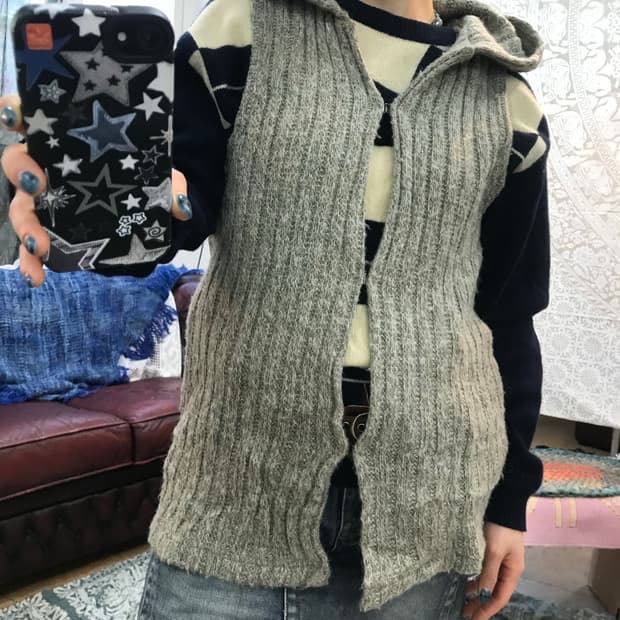 BNX 빈티지 여성 니트 후드 베스트 자켓 