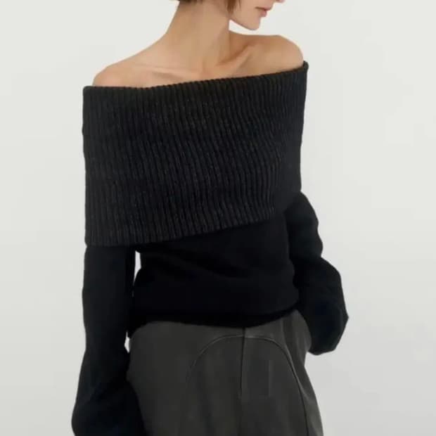 트리밍버드 오프숄더 니트 차콜