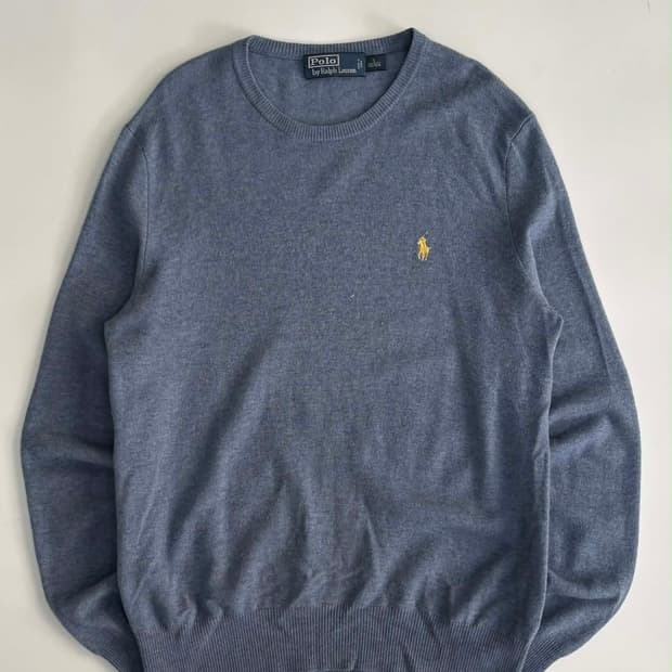 [S] 폴로 랄프로렌 블루 코튼 크루넥 니트 스웨터