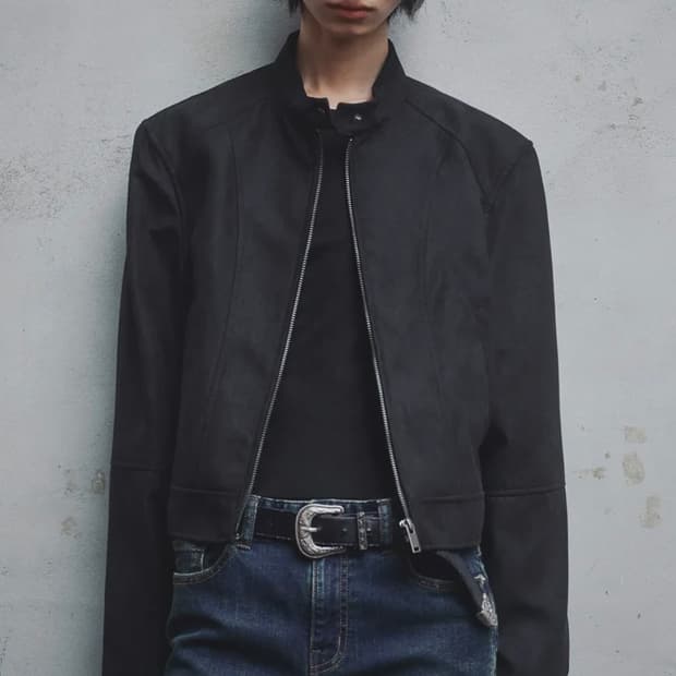 무신사 스탠다드 우먼 신세틱 스웨이드 레이서 자켓