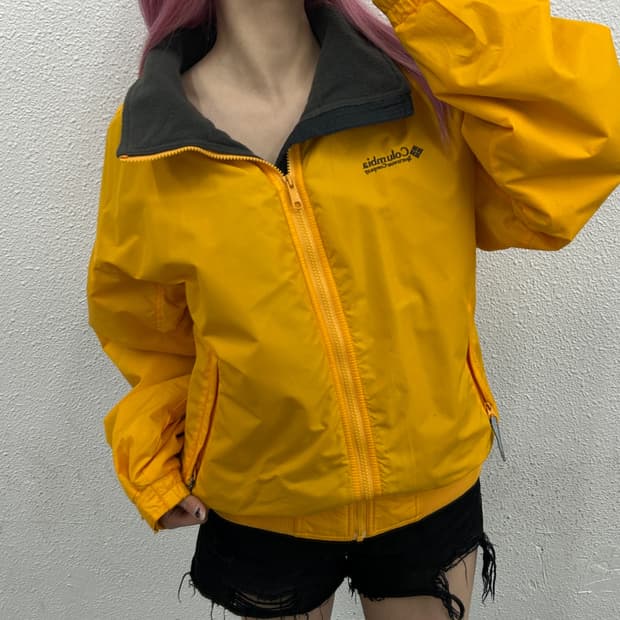 콜롬비아 옐로우 차콜 플리스 바람막이 점퍼 M