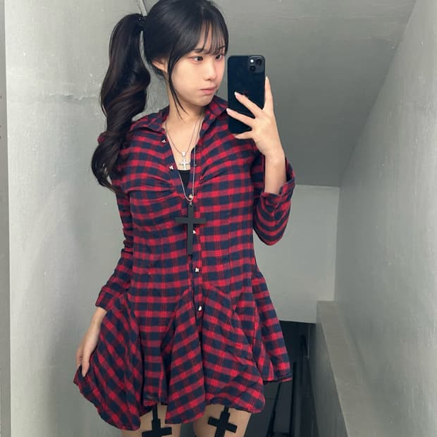 [JPN] 캐캐체 아무, 데스노트 미사깔 스터드 체크 원피스