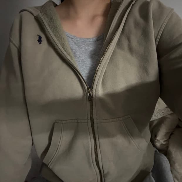 폴로 카키 베이지 후드집업