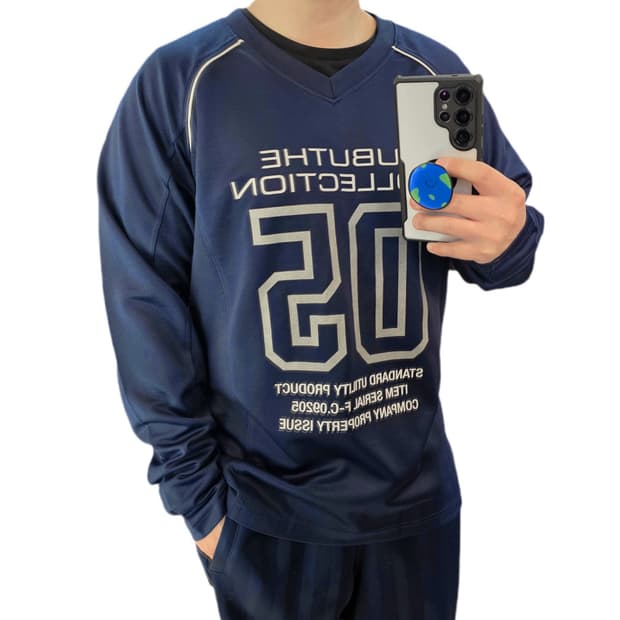 L 100) FUBU 후부 빈티지 풋볼져지 롱슬리브 네이비